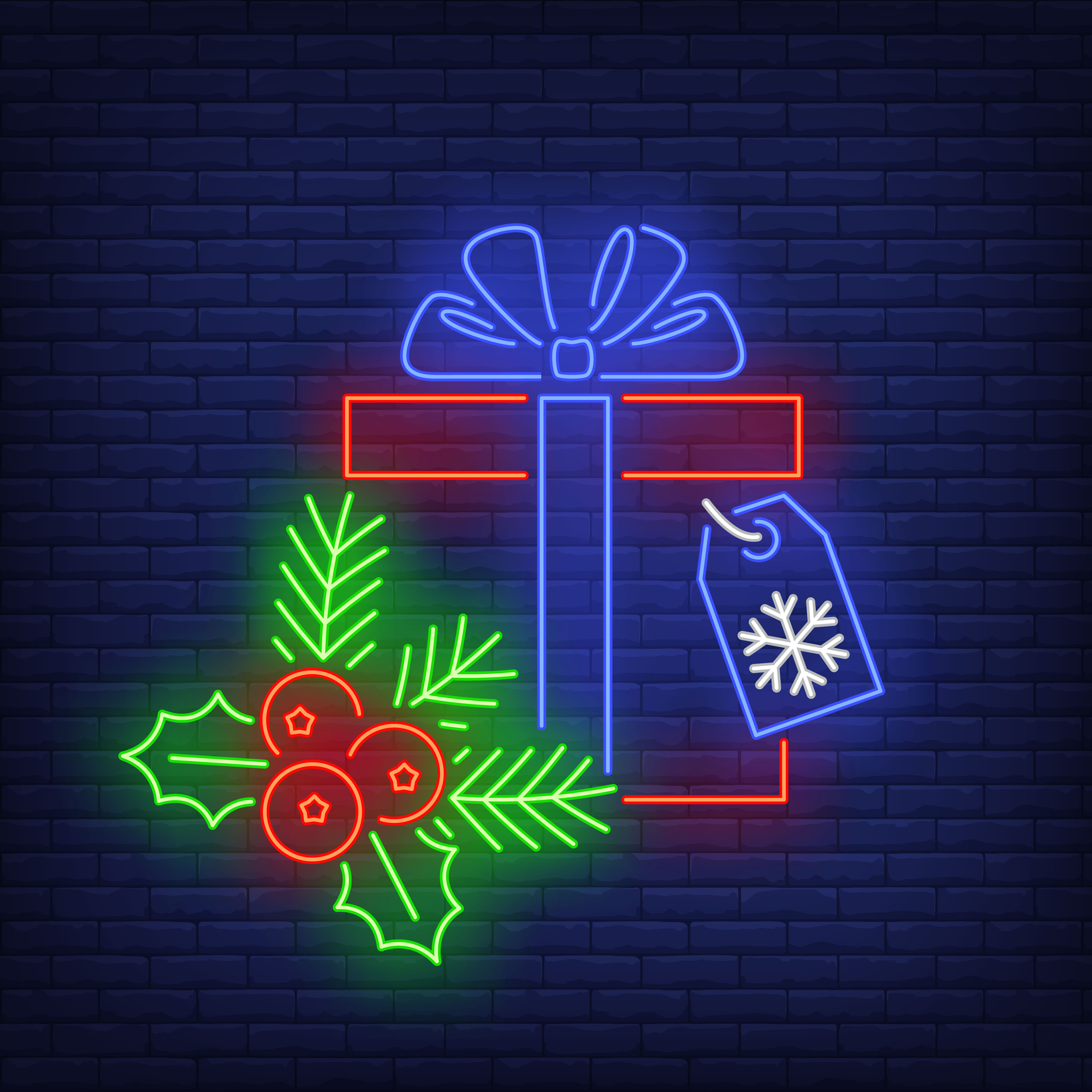 Christmas gift in neon style